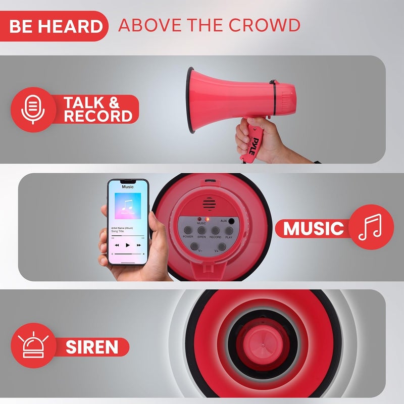 Pyle 20W Megaphone Bullhorn Speaker – Portable Handheld Loud Speaker with Adjustable Volume & Siren – Compact, Powerful Bull Horn for Announcements, Events, Sports & Public Address - Image 3